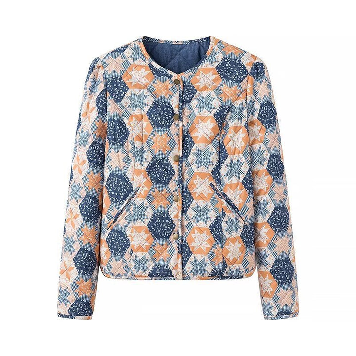 Women's Quilted Short Jacket with Graphic Patchwork Pattern Amarae