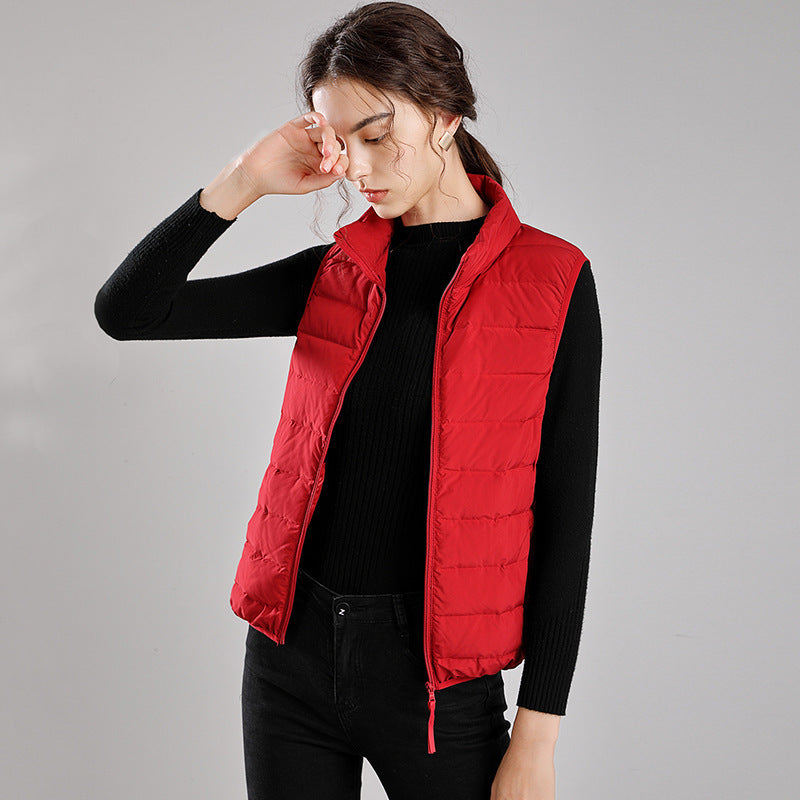 Women's packable quilted vest with flat down look, stand-up collar and side slip pockets Amarae