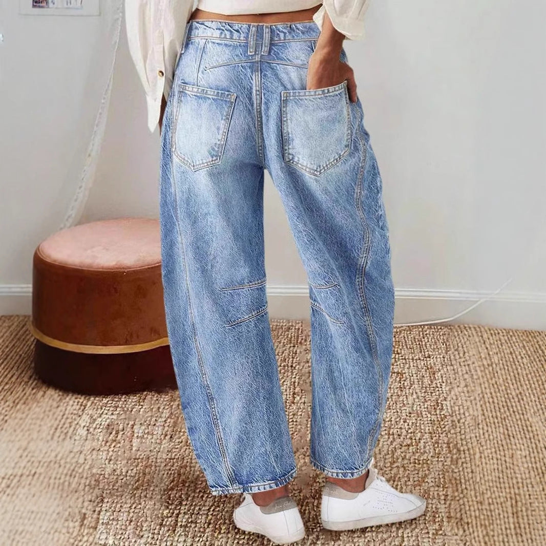 Women's wide-cut denim jeans with a high waist and modern design details Lune London