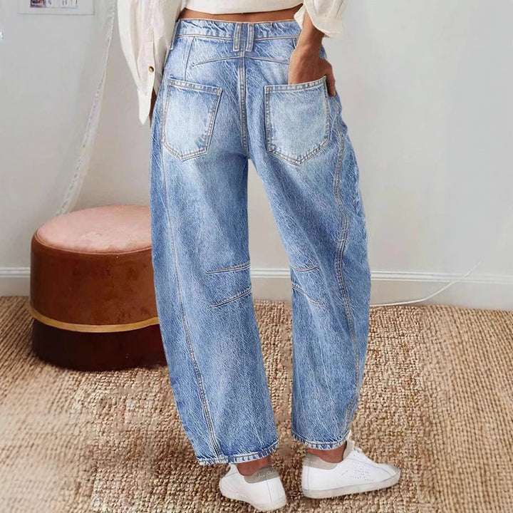 Women's wide-cut denim jeans with a high waist and modern design details Lune London