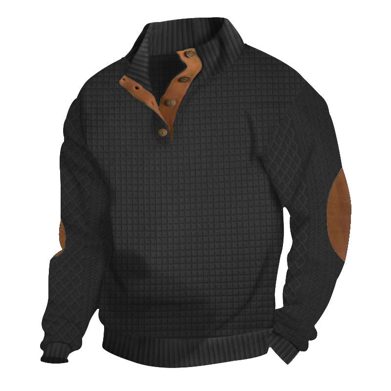 Elegant sweater for men with textured channel pattern and contrasting elbow patches Lune London