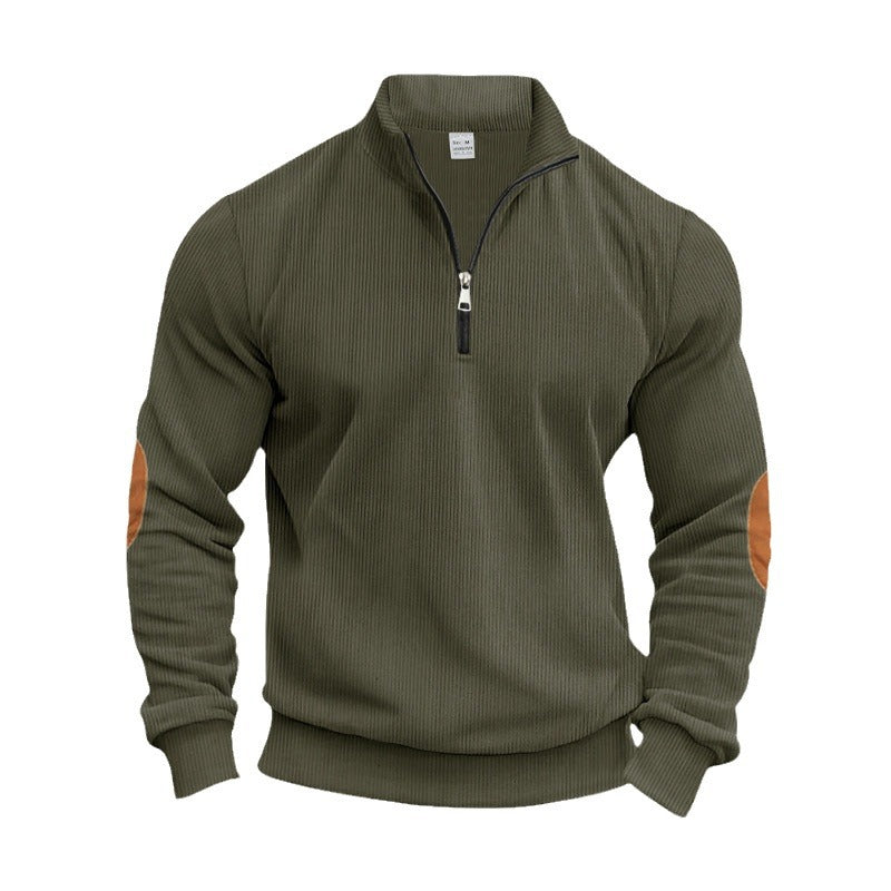 Elegant sweater for men with practical elbow patches and a modern zipper Lune London