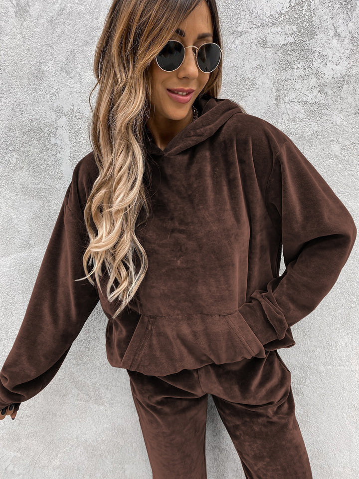 Lune London women's sport velvet loungewear set with hood and elastic waist