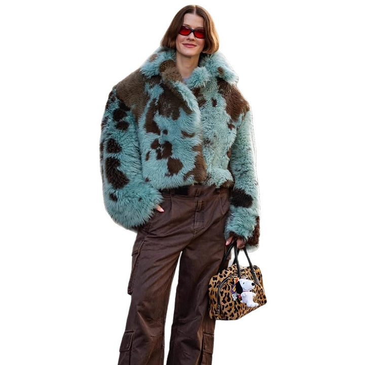 Women's Cropped Faux Fur Coat with Voluminous Shawl Collar Amarae
