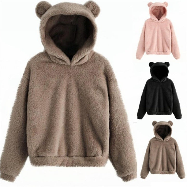 Women's Cozy Teddy Fleece Hoodie with Bear Ears and Oversized Fit Amarae