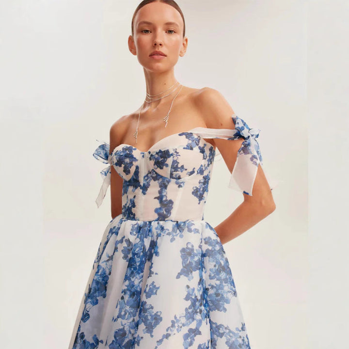 Women’s Midi Dress with Floral Print and Adjustable Straps Lune London