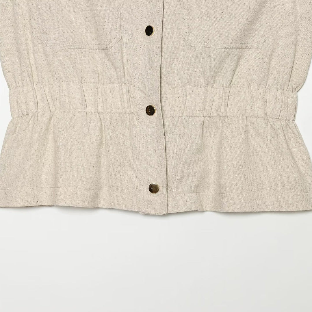 Women High-Waisted Linen Blend Pants with Slim Fit and Decorative Seams Amarae