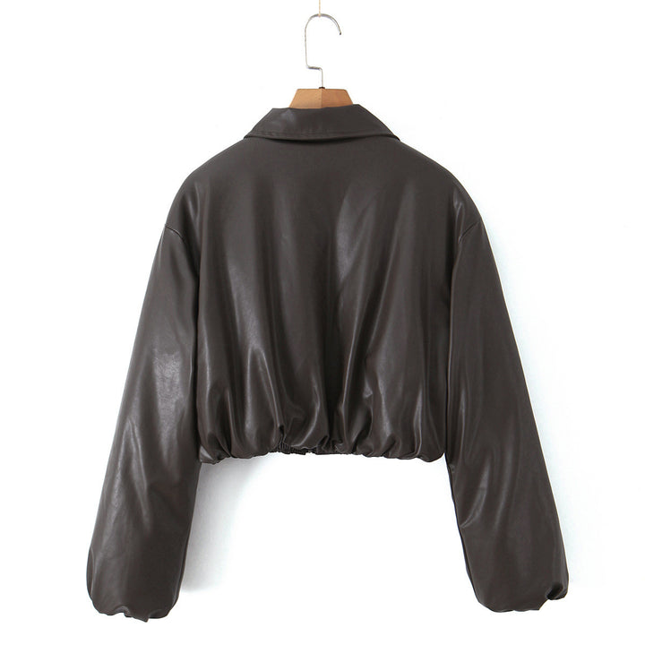 Cropped casual chic synthetic leather biker jacket for women Lune London