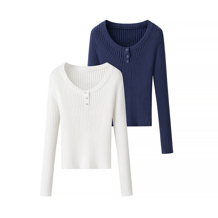 T-shirt à manches longues en ribbed pour femmes avec patte de boutonnage Chic & Stil