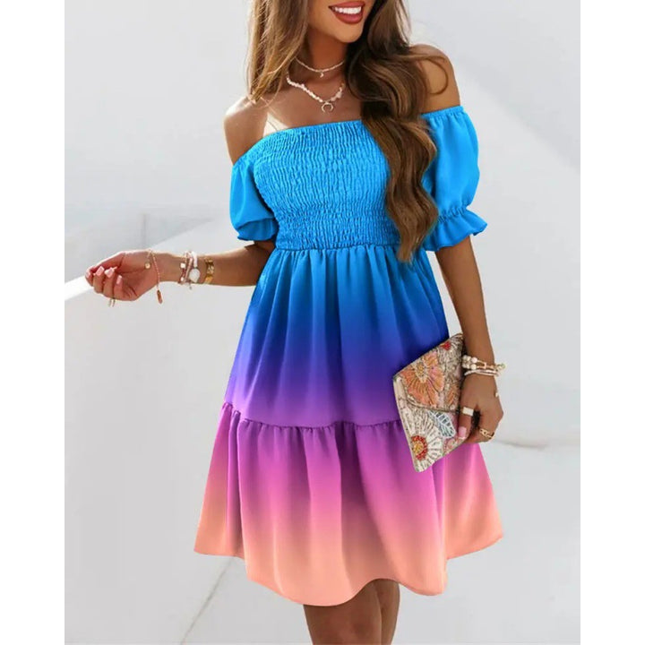 Floral ruffled dress with a neckline for women Lune London