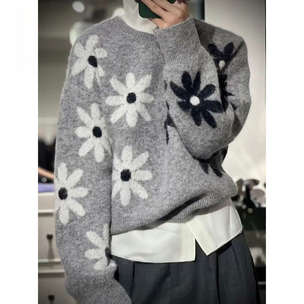Pull en tricot pour femmes avec motif floral et coupe décontractée Chic & Stil