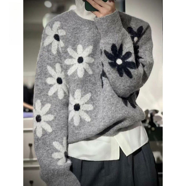Pull en tricot pour femmes avec motif floral et coupe décontractée Chic & Stil