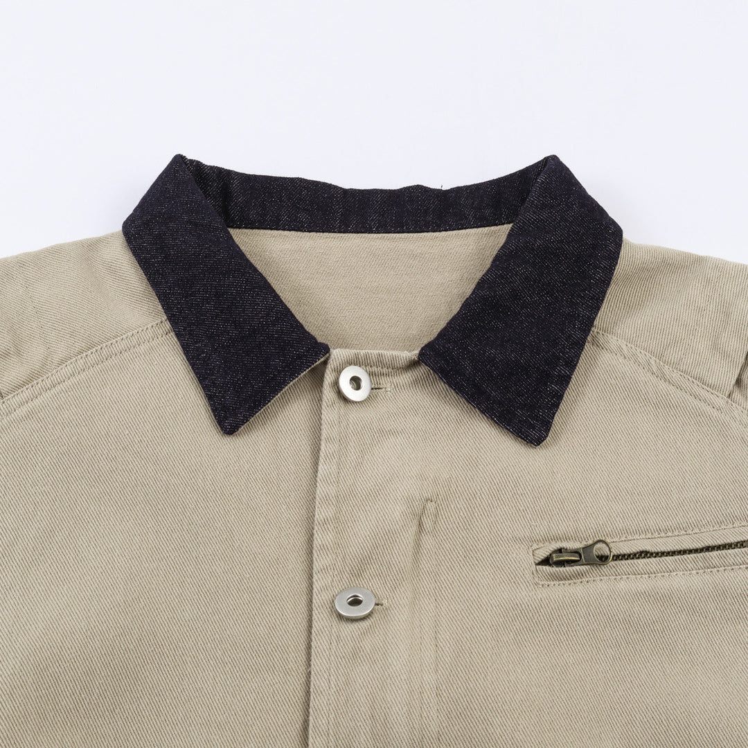 Men's Boxy Canvas Jacket with Cord Collar, set-in Side Pockets and Zip Chest Pocket Amarae