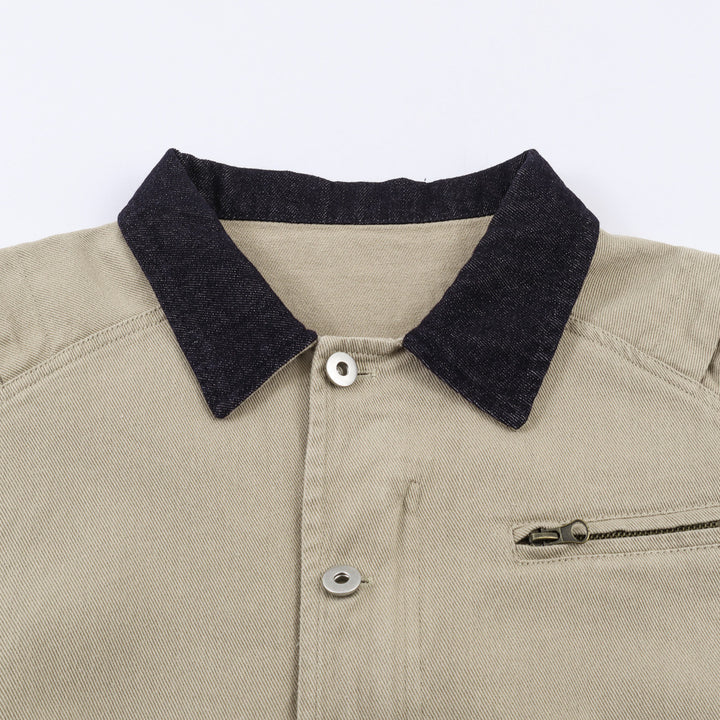 Men's Boxy Canvas Jacket with Cord Collar, set-in Side Pockets and Zip Chest Pocket Amarae