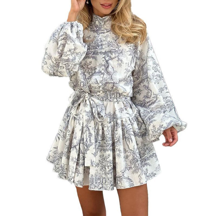 Elegant shirt dress for women with a high collar and a fitted belt Lune London