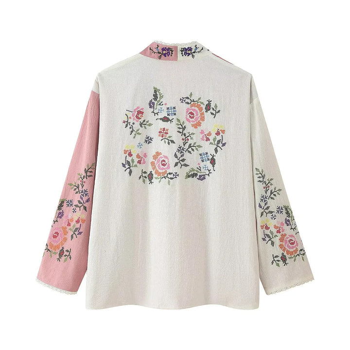 Women’s kimono jacket with floral embroidery and elegant collar Lune London