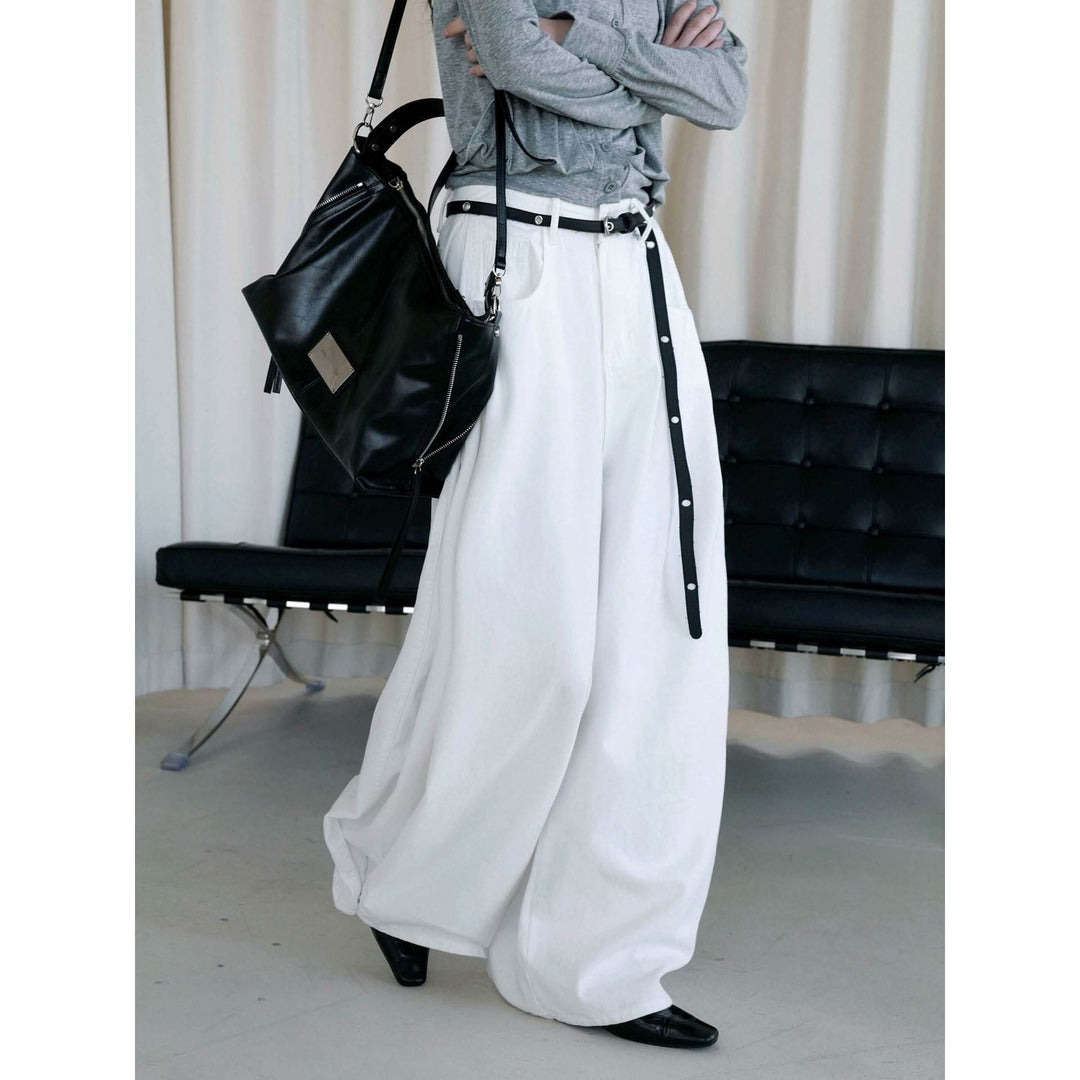 Women's baggy pants made of cotton denim with a high waist and wide leg Amarae