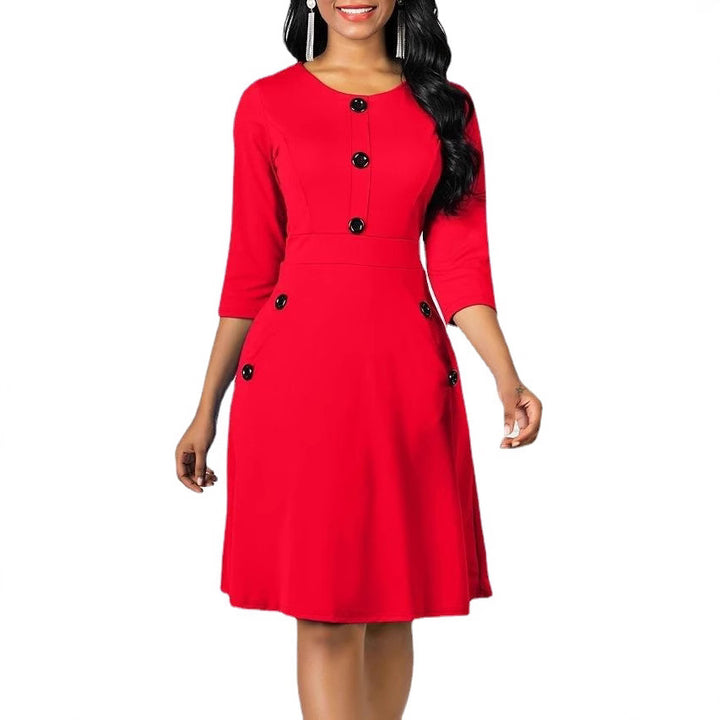 Classic three-quarter sleeve dress for women with buttoned details Lune London