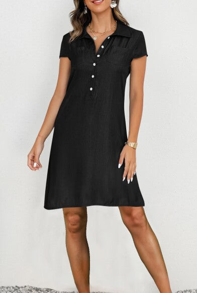 Polo dress for women with buttoned neckline and chest pockets Lune London