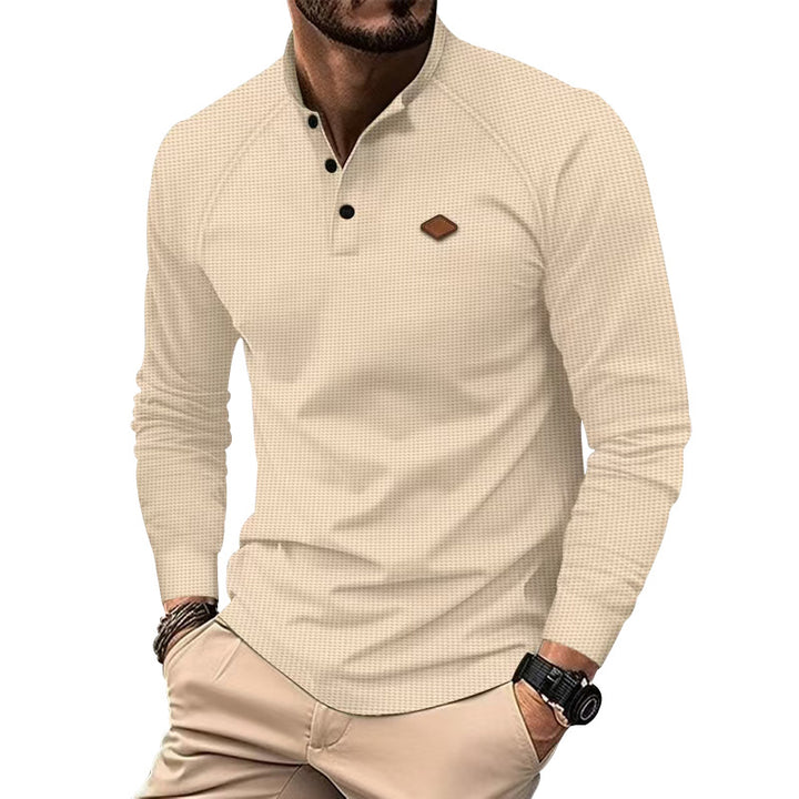 Men's long sleeve Henley shirt with textured surface and trendy button details Lune London