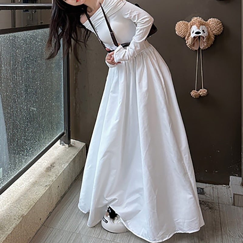 Women's elegant off-shoulder maxi dress with modern strap details Lune London