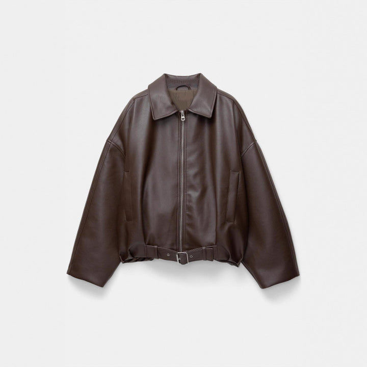 Women Oversized Leatherette Blouson with Waist Belt Amarae
