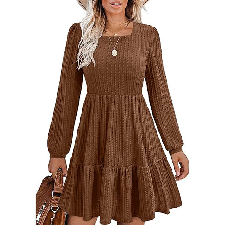 Robe mi-longue décontractée pour femmes avec un chic décolleté carré et des manches froncées Chic & Stil
