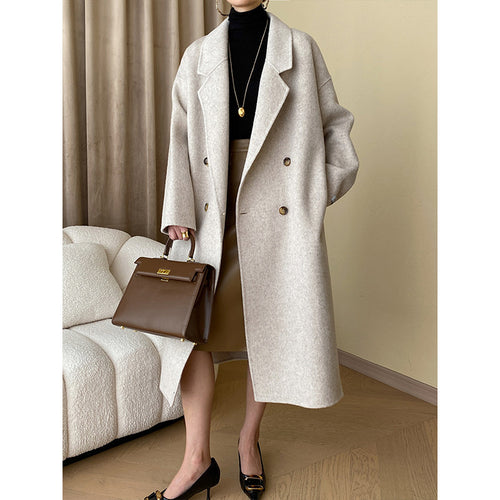 Women's Elegant Wool Coat with Double Breasted Buttons Chic & Stil