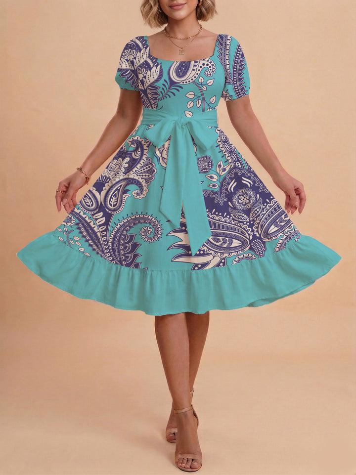 Women's elegant maxi dress with floral design and waist belt Lune London