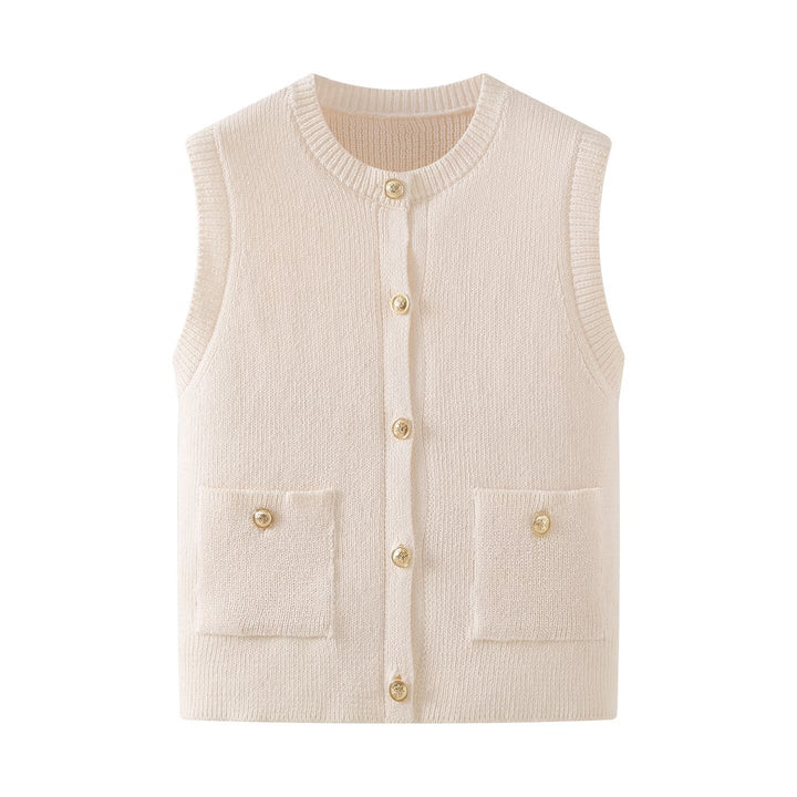 Sleeveless vest for women with button details and practical pockets Lune London