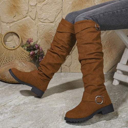 Ladies Over-The-Knee Boots Made Of Soft Suede with Decorative Buckle Detail Amarae