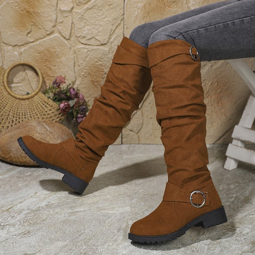 Over-the-knee boots for women in soft suede with decorative buckle detail Amarae