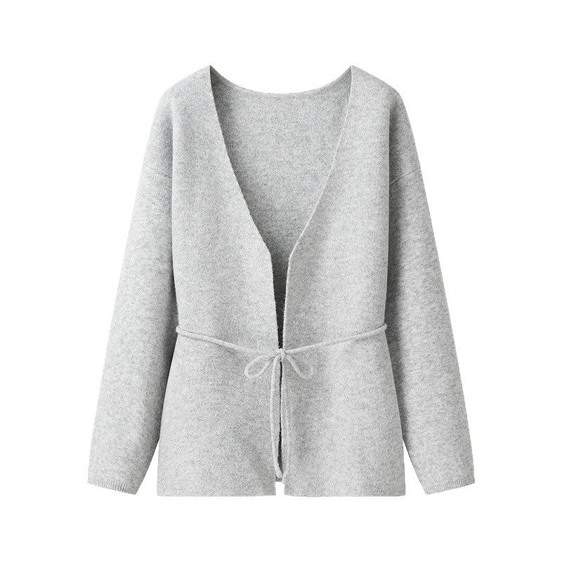 Casual knitted jacket for women with a trendy tie belt Lune London