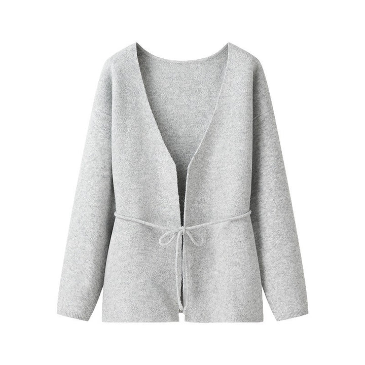 Casual knitted jacket for women with a trendy tie belt Lune London