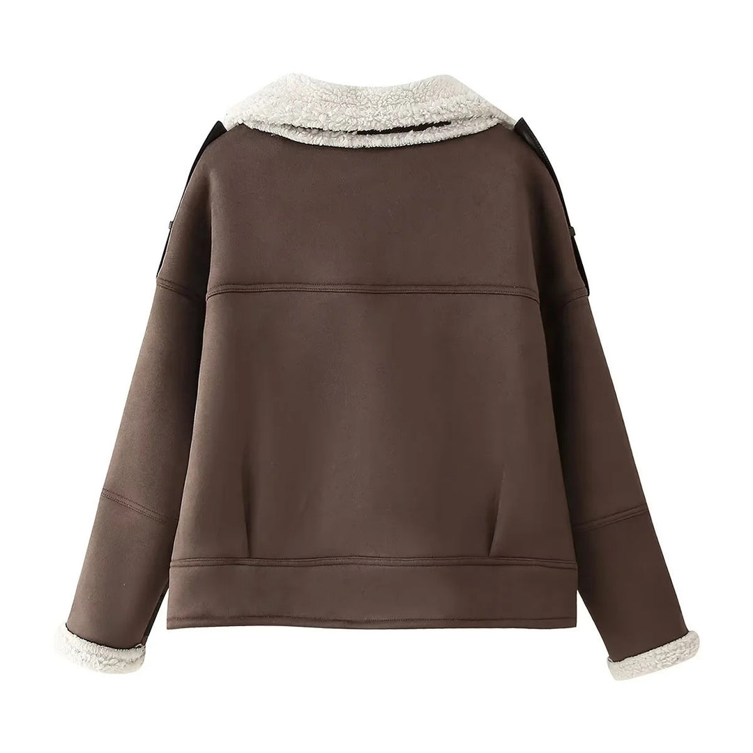 Teddy leather jacket for women with original collar and removable details Lune London