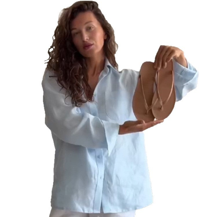 Women's Oversized Linen Shirt Blouse with Chest Pocket and Casual Fit Amarae