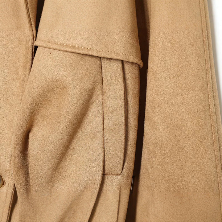 Women Short Cut Trench Jacket in Suede Look with Epaulettes and Buckle Cuffs Amarae