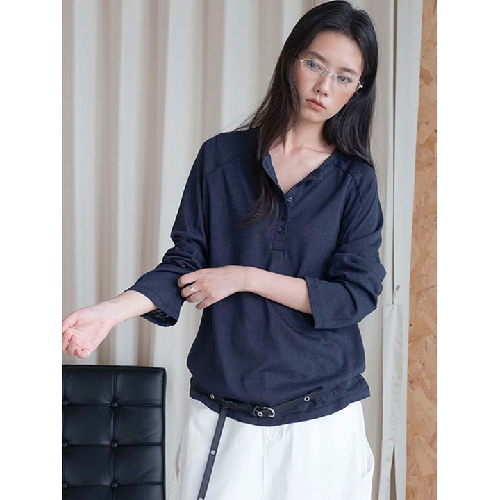 Women's Loose Henley Long Sleeve Made of Cotton Jersey Amarae