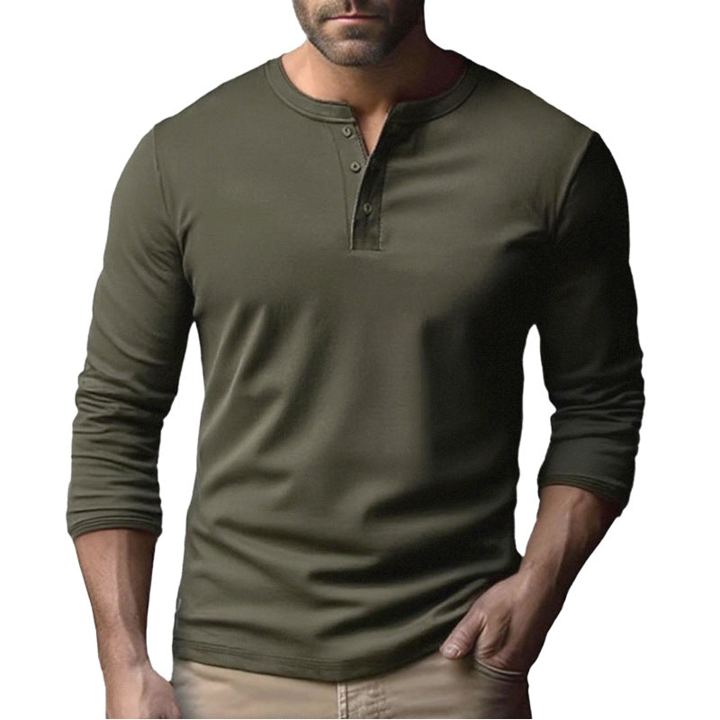 Men's Long Sleeve Henley Shirt in Breathable Cotton Blend Lune London