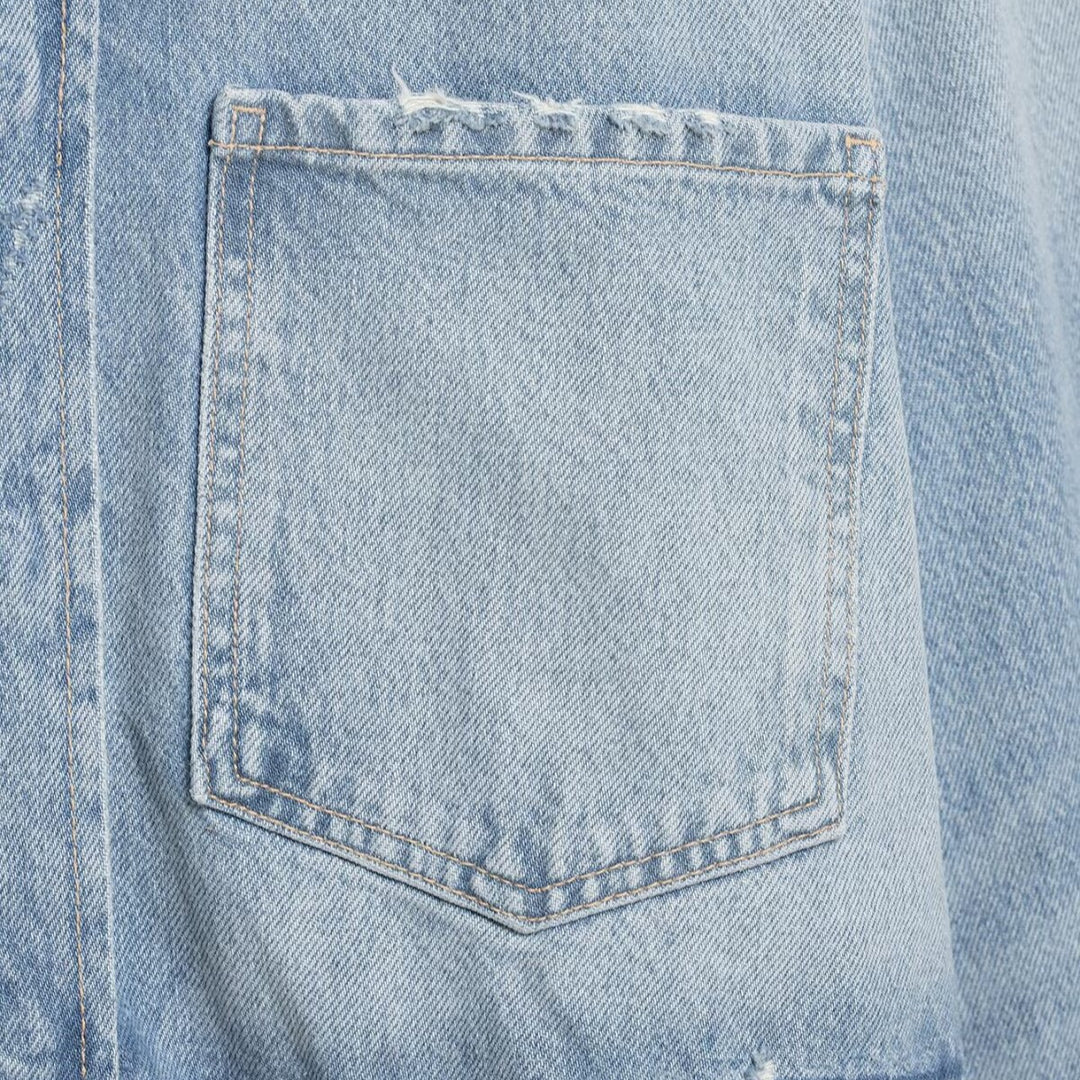 Women's Cropped Denim Jacket in Used-Look with Frayed Hem and Oversized Sleeves Amarae