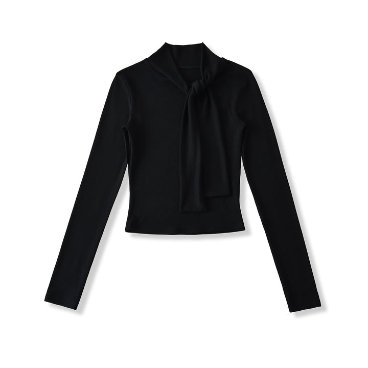 Long sleeve women’s t-shirt with an elegant wrap neckline and a feminine bow look Lune London