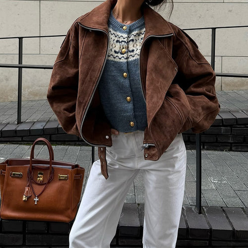 Faux leather jacket for women with a modern high collar and practical zip pockets Amarae