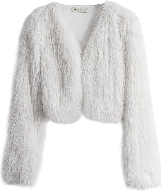 Ladies short glamorous faux fur jacket with wide sleeves Lune London