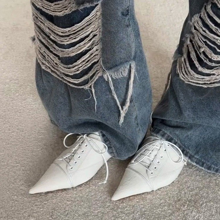 Women's pointed lace-up ballerinas in retro couture style Amarae