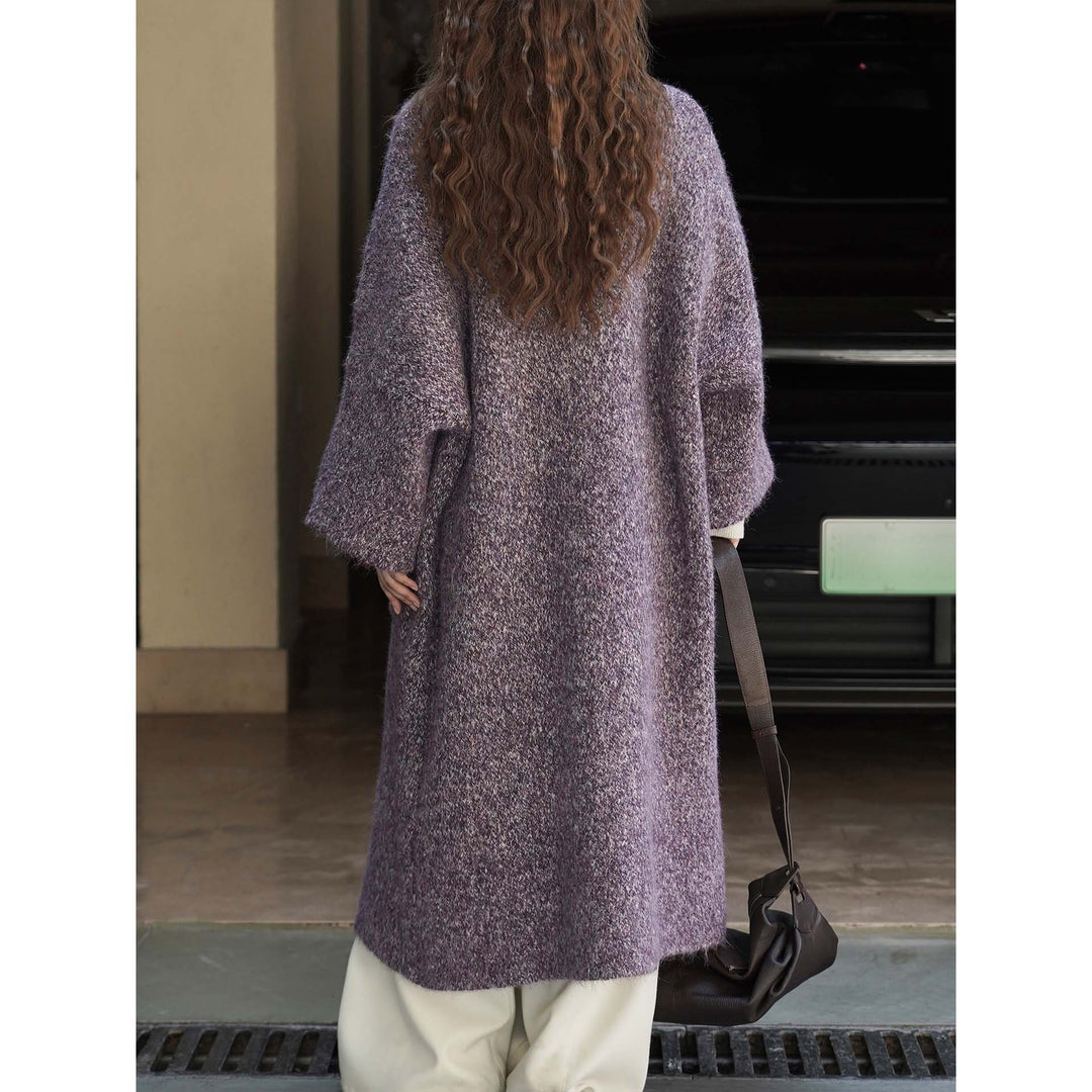 Women’s Long Bouclé Coat in Oversized Style with Discreet Button Placket Amarae