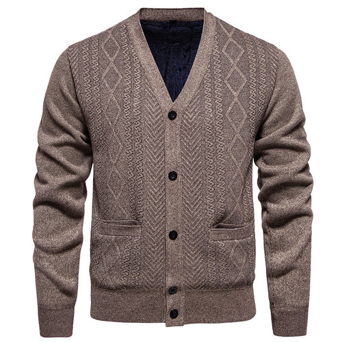 Men's classic cardigan with structured design and practical pockets Amarae