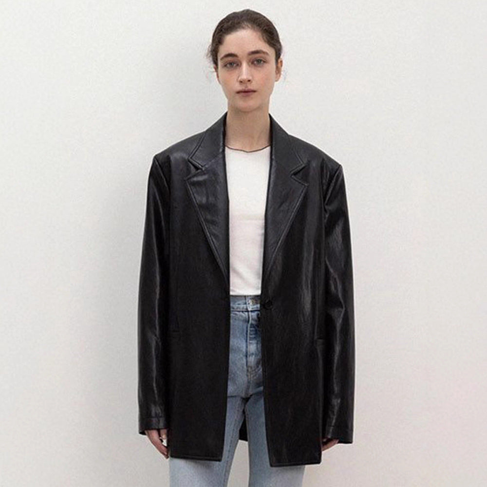 Veste blazer en cuir synthétique surdimensionnée pour femmes Chic & Stil
