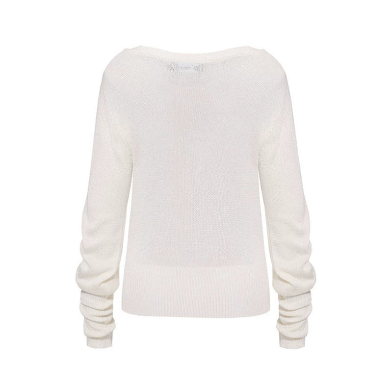 Women's lightweight fine knit pullover with dropped shoulders and long ruffled sleeves Amarae