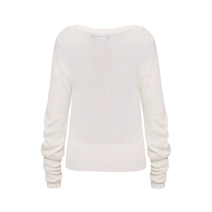 Women's lightweight fine knit pullover with dropped shoulders and long ruffled sleeves Amarae