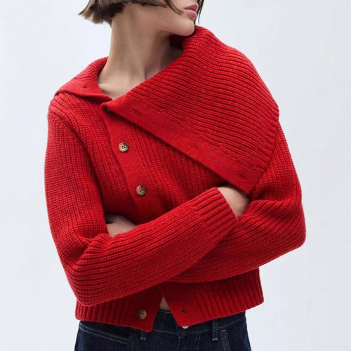 Ladies cardigan with oversized collar and button closure Amarae